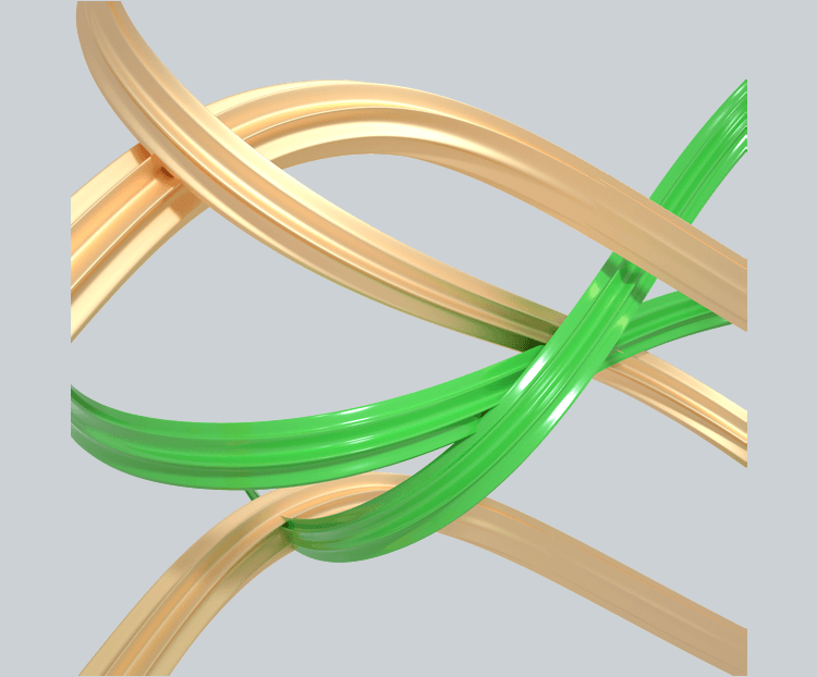 C4D绿金色扭曲线条勾勒漂浮装饰
