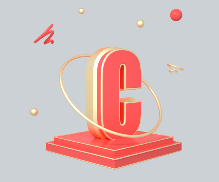 C4D红金色喜庆立体英文字母C元素