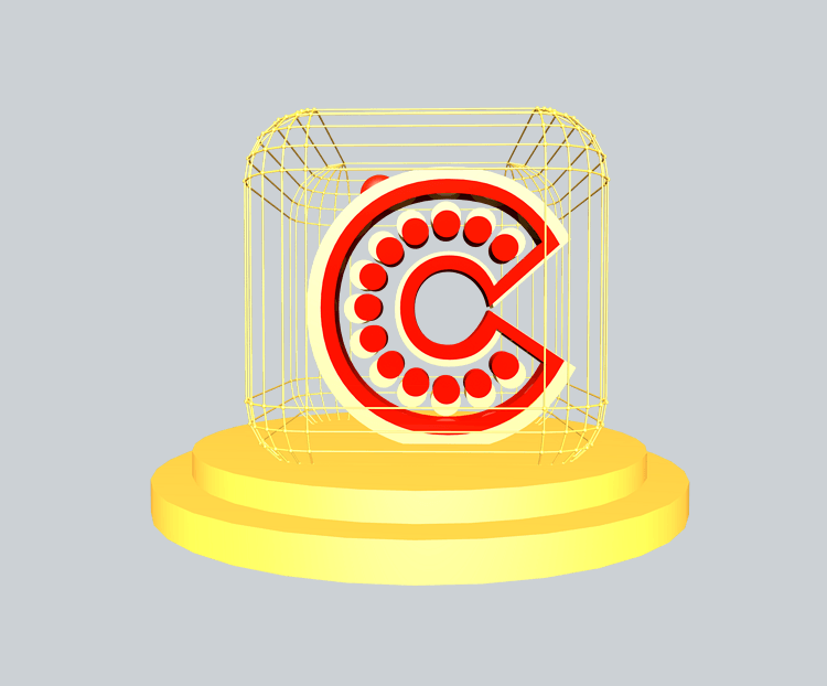 C4D红金色大气质感舞台字母C