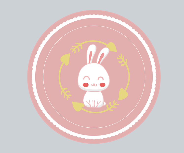 可爱小白兔圆形花边杯垫矢量免抠