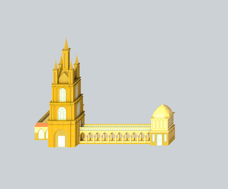 C4D设计2.5D金色城堡