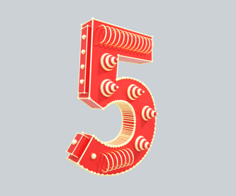 c4d红金色喜庆立体创意科技感阿拉伯数字5