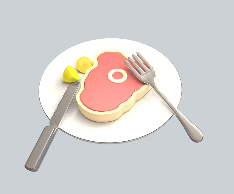 立体卡通风格牛排美食C4D免扣PNG