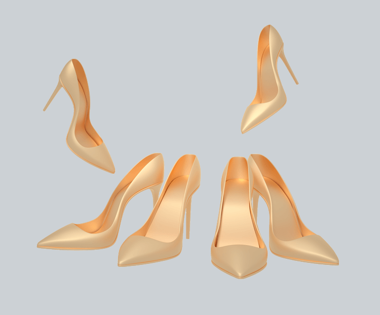 C4D金色立体女性女生高跟鞋鞋子装饰