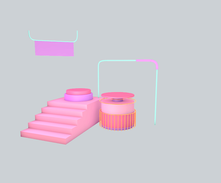 C4D粉色背景舞台展示台梯台展架