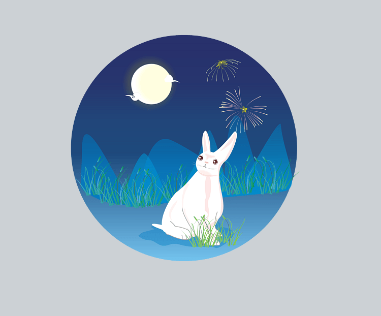 中秋节玉兔观月可商用元素