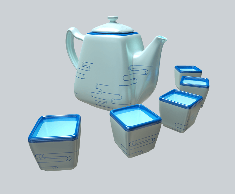 茶具C4D古董蓝色