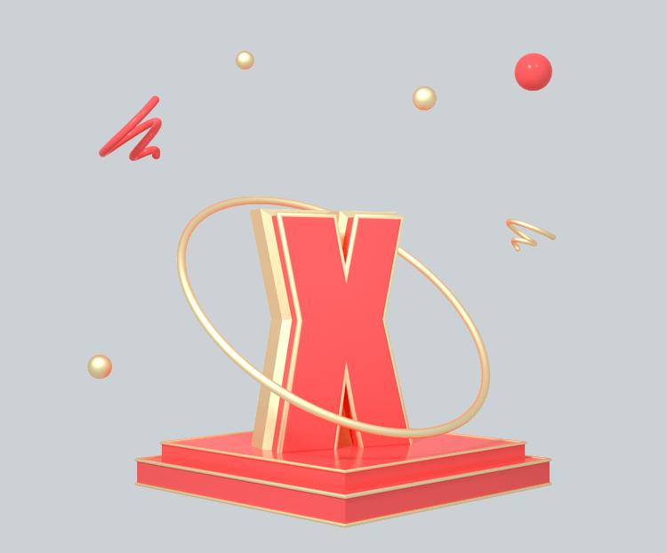 C4D红金色喜庆立体英文字母X元素