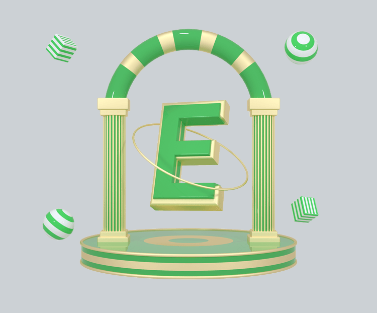 C4D绿金色大气质感舞台创意英文字母E