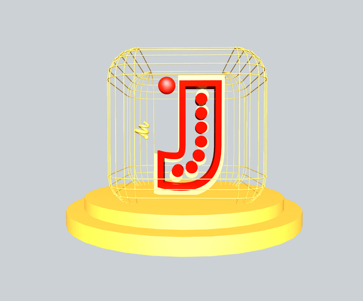 C4D红金色大气质感舞台字母J