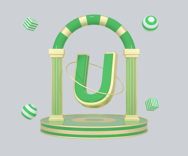 C4D绿金色大气质感舞台创意英文字母U