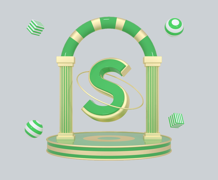 C4D绿金色大气质感舞台创意英文字母S