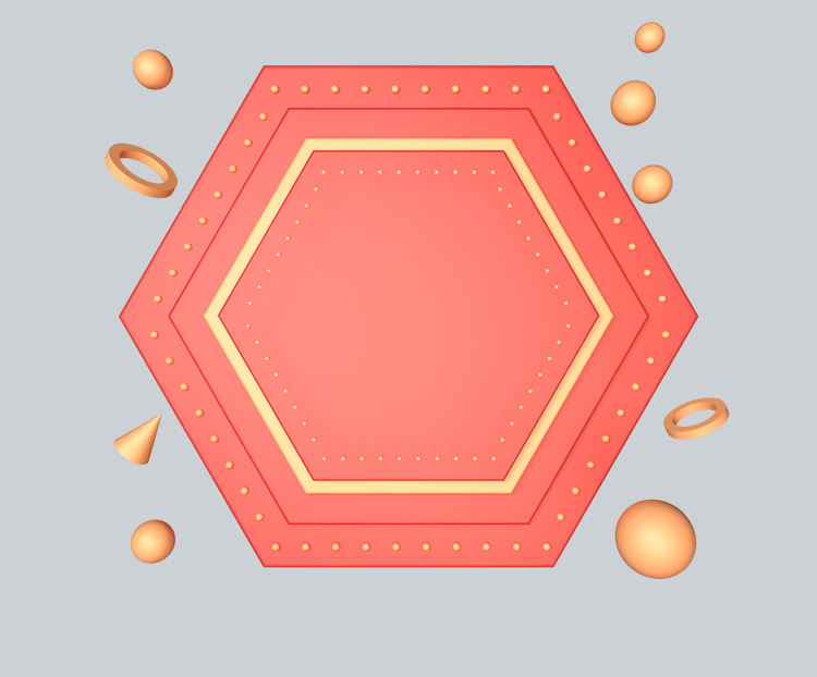 C4D背景六角形圆盘红金色立体元素