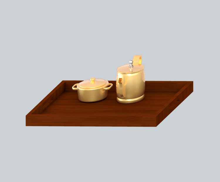C4D立体写实胡桃木茶具
