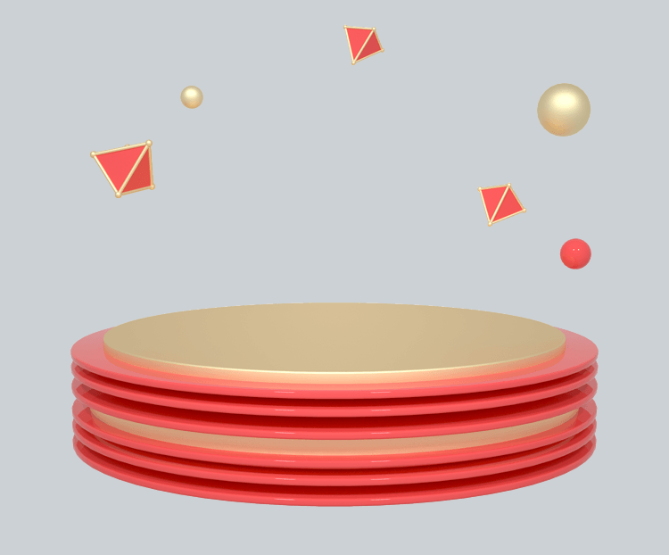 C4D红金色圆盘舞台背景立体漂浮元素