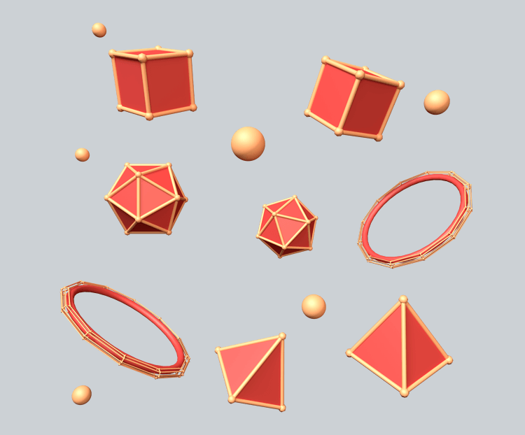 C4D红金色立体三角形宝石不规则图形元素