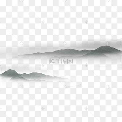 中国风水墨画远山流水云山雾罩黑白水墨画山水写意图片