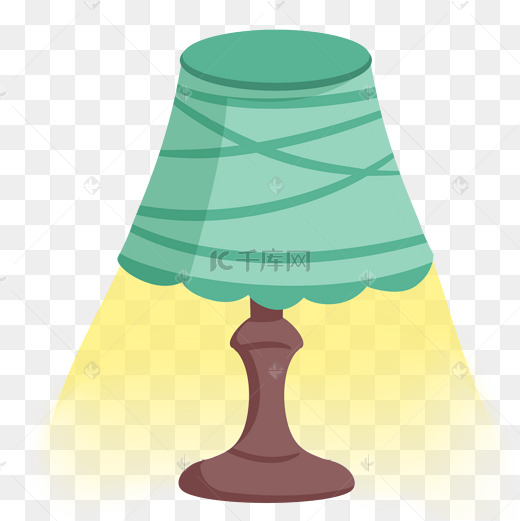 手绘绿色小台灯插画图片