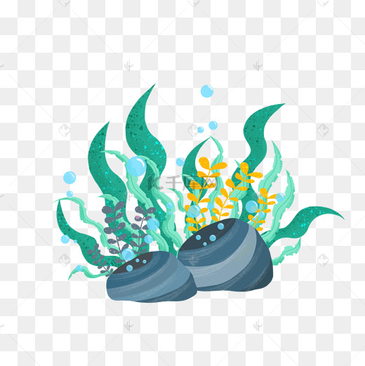 卡通手绘绿色海洋植物矢量元素图片