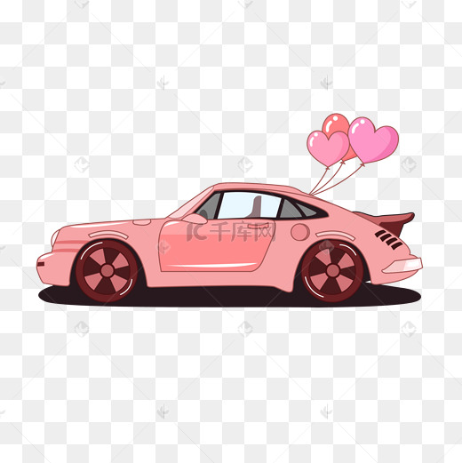手绘卡通婚车粉色豪华气球汽车图片