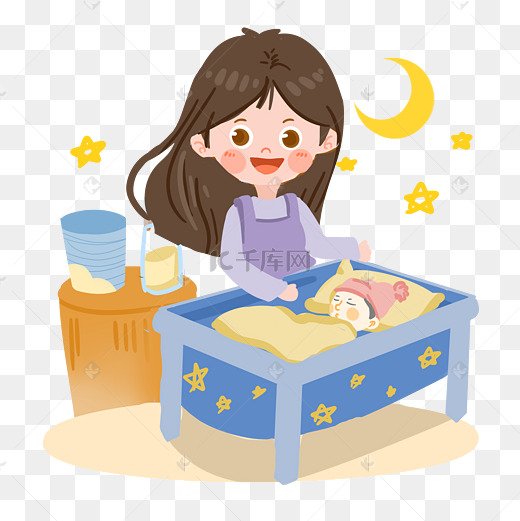 卡通妈妈照顾宝宝png素材图片