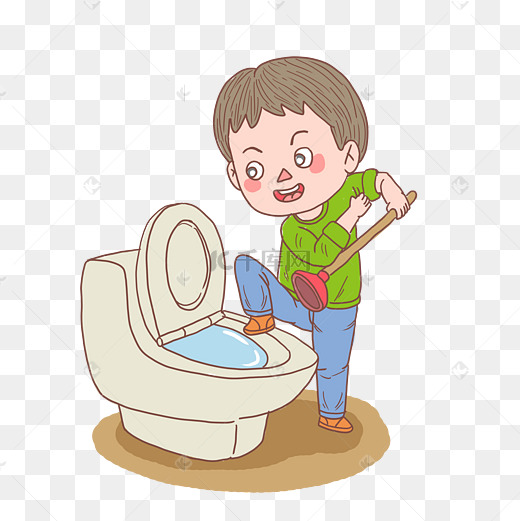 卡通手绘人物疏通坐便器男孩图片