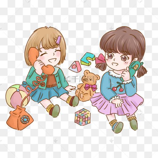 粉嫩可爱小女孩玩过家家游戏卡通形象图片