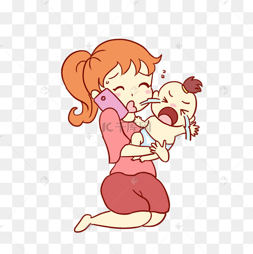 宝妈带孩子宝宝手绘卡通元素图片