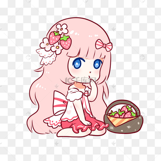立春手绘野餐草莓女孩图片