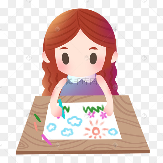 画画的小女孩插画图片