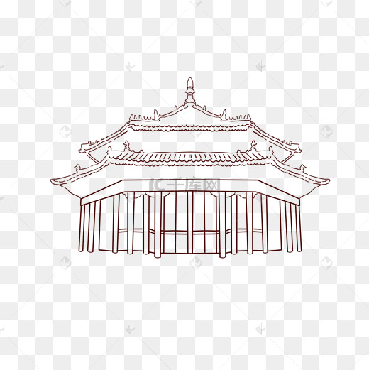 线描中国建筑插画图片
