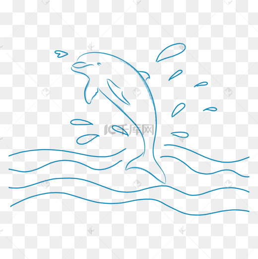 蓝色手绘通用海豚大海装饰图案图片