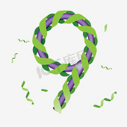 丝带免抠艺术字图片_紫色 数字9 渐变绿丝带 缠绕立体效果 艺术字 PNG免抠素材 AI源文件下载 数字