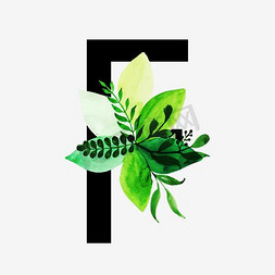 带水滴的植物免抠艺术字图片_无衬线体字母F中国风植物