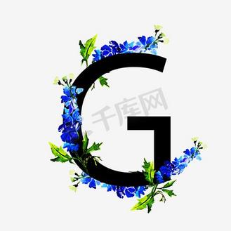无衬线体字母g中国风花朵装饰