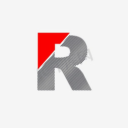 条纹字母免抠艺术字图片_红与黑切割状条纹时尚字母R