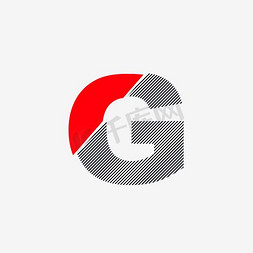 字母g免抠艺术字图片_红与黑切割状条纹时尚字母G