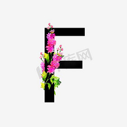 无衬线体字母F中国风花朵装饰