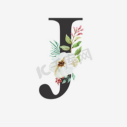 花朵植物盆栽免抠艺术字图片_创意婚礼季字母J浪漫花朵