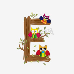 树枝外框免抠艺术字图片_卡通创意猫头鹰站在树枝
