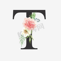 花朵ins免抠艺术字图片_创意婚礼季字母T浪漫花朵