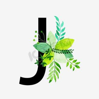无衬线体字母j中国风植物