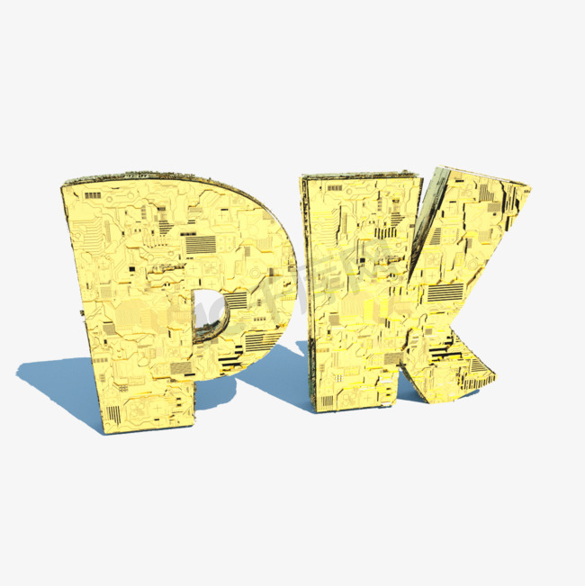 PK对决金属质感电路板纹路创意风格C4D立体字图片