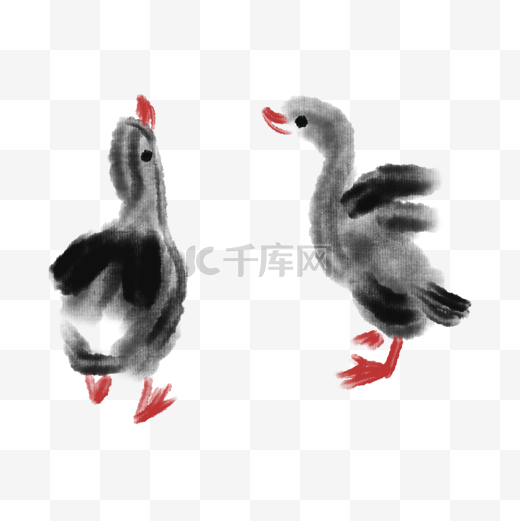 浅灰色水墨动物鸭子图片