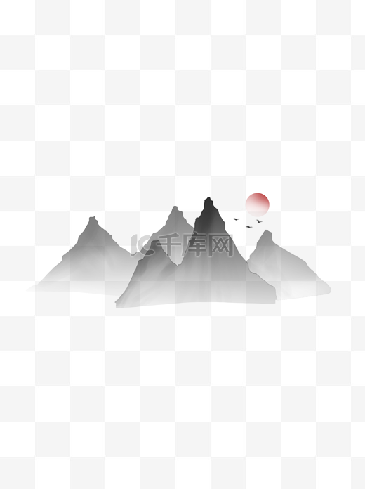 水墨中国风夕阳山大雁装饰图案素材背景图片