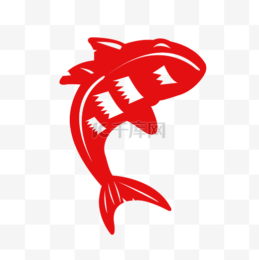 红色鲨鱼剪纸插画图片
