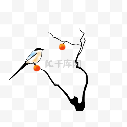 中国风雀鸟柿子图图片