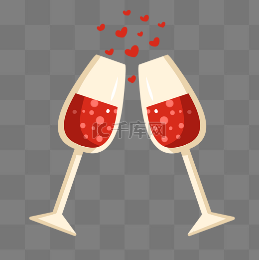 两杯爱心红酒插画图片