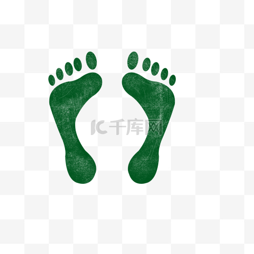 绿色墨水绘制的带裂纹脚印素材图片