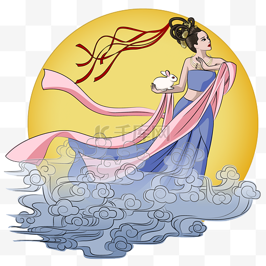 中秋节粉蓝中国风嫦娥奔月中秋图片